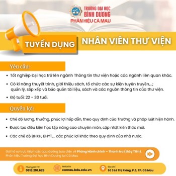 BDU CÀ MAU TUYỂN DỤNG NHÂN SỰ