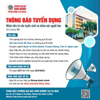 BDU CÀ MAU TUYỂN DỤNG NHÂN SỰ