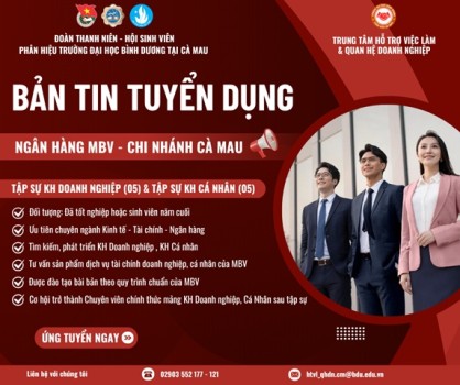 NGÂN HÀNG MBV CHI NHÁNH CÀ MAU TUYỂN DỤNG