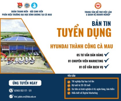 HYUNDAI THÀNH CÔNG CÀ MAU TUYỂN DỤNG