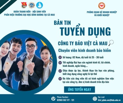 CÔNG TY BẢO VIỆT CÀ MAU TUYỂN DỤNG