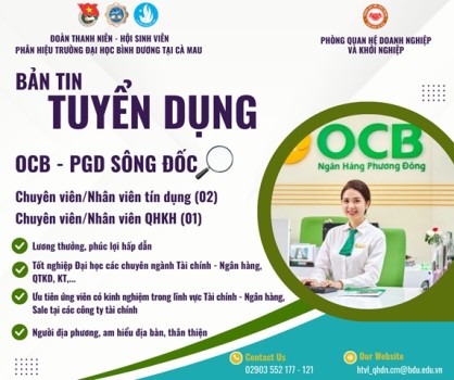 NGÂN HÀNG OCB - PGD SÔNG ĐỐC TUYỂN DỤNG