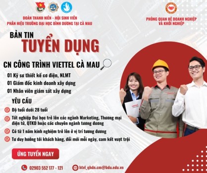 CN CÔNG TRÌNH VIETTEL CÀ MAU TUYỂN DỤNG