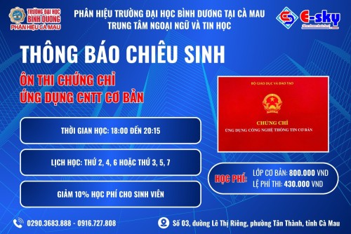 📢 THÔNG BÁO CHIÊU SINH: LỚP ÔN THI CHỨNG CHỈ ỨNG DỤNG CNTT CƠ BẢN