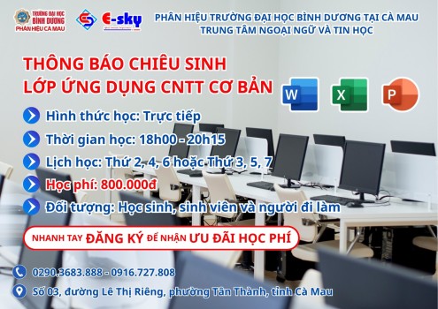 THÔNG BÁO CHIÊU SINH LỚP ỨNG DỤNG CÔNG NGHỆ THÔNG TIN CƠ BẢN