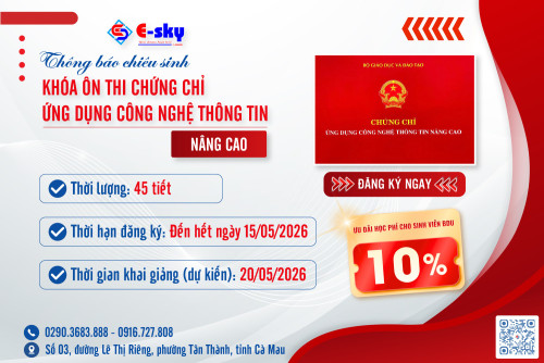 THÔNG BÁO CHIÊU SINH LỚP ỨNG DỤNG CÔNG NGHỆ THÔNG TIN NÂNG CAO