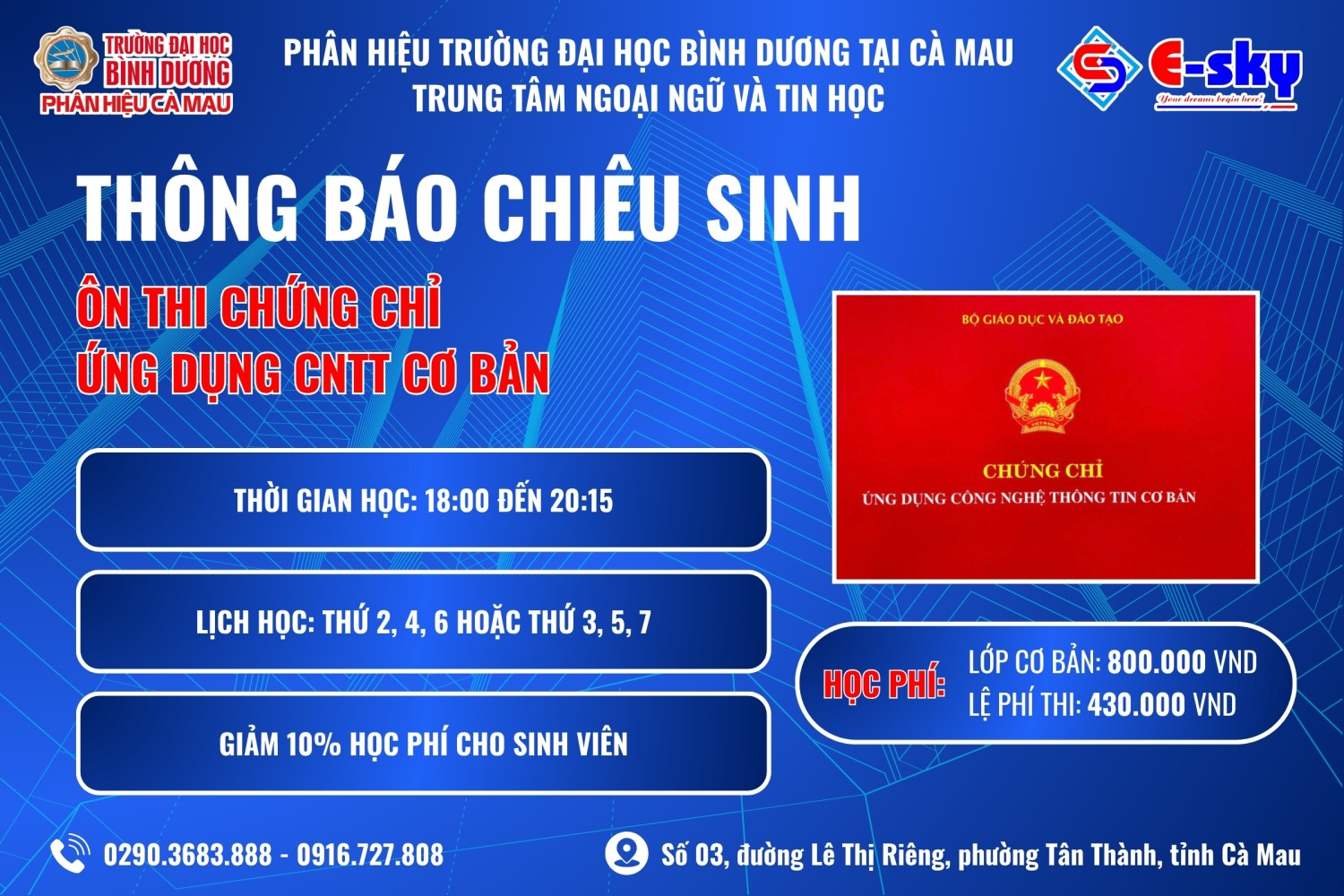 THÔNG BÁO CHIÊU SINH THÁNG 10