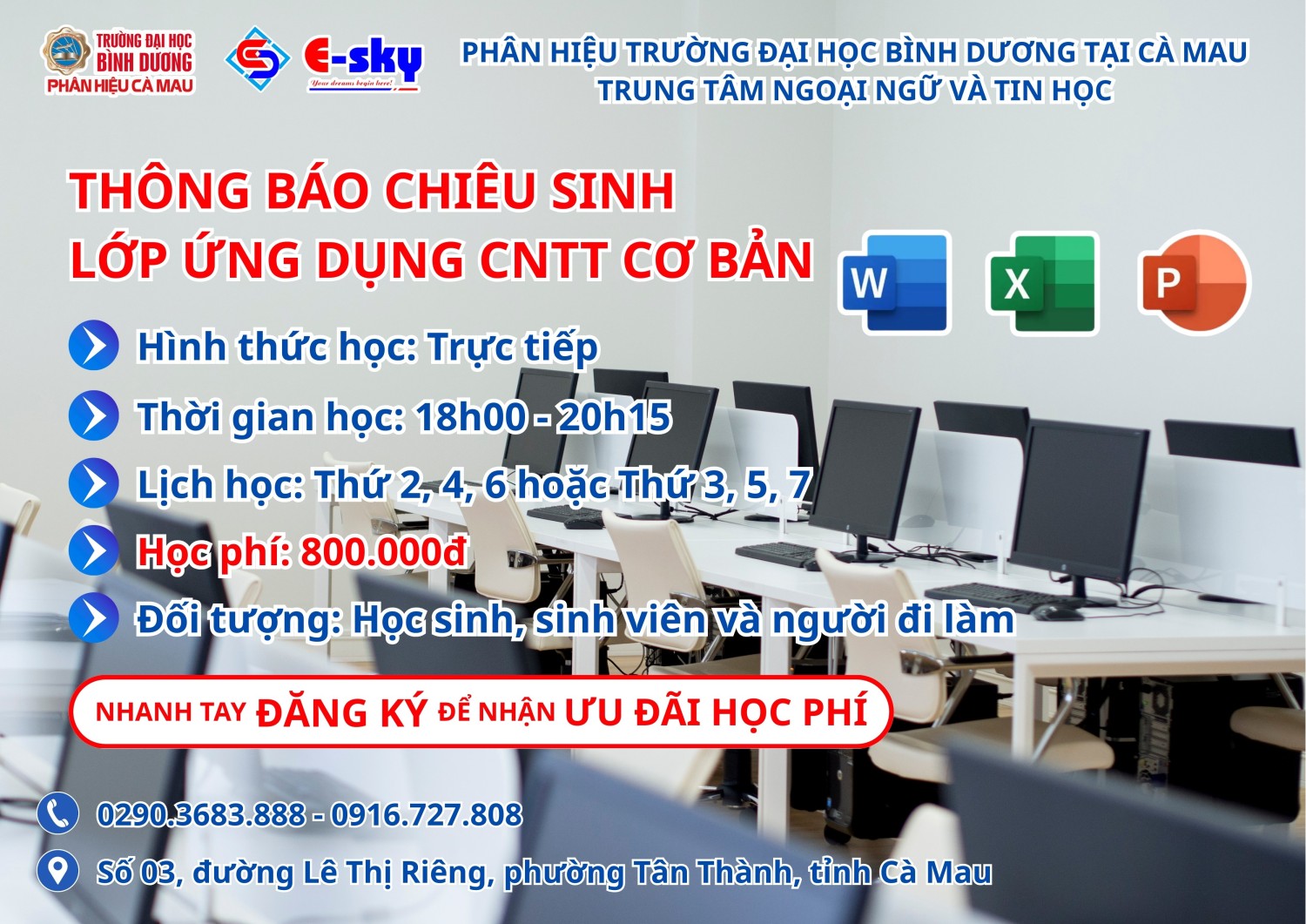 THÔNG BÁO CHIÊU SINH CÁC LỚP