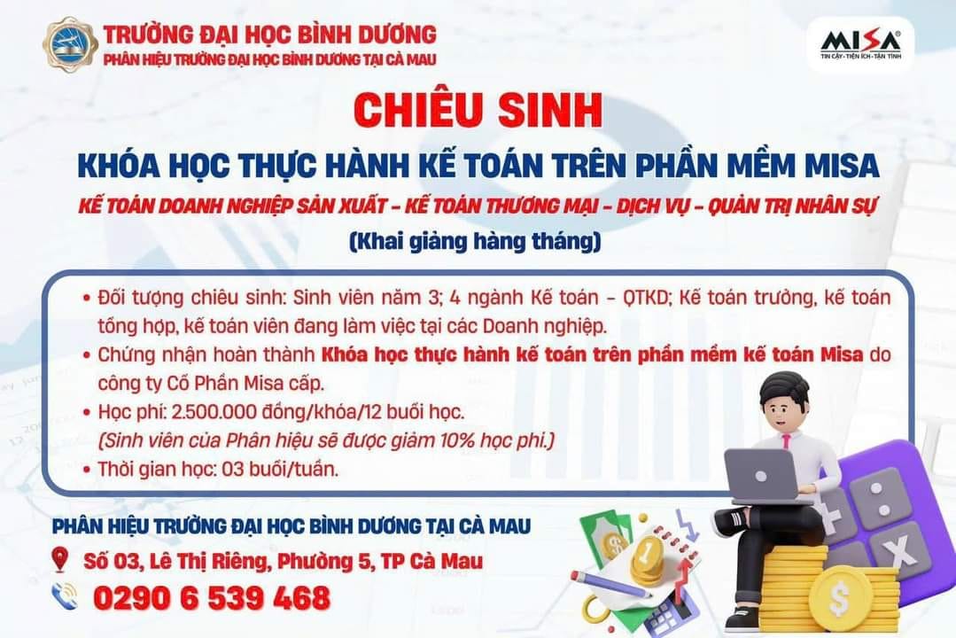 CHIÊU SINH KHÓA HỌC THỰC HÀNH KẾ TOÁN TRÊN PHẦN MỀM MISA